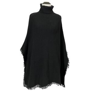 525 America Heavy Knit Turtleneck Poncho - Black - XS/S